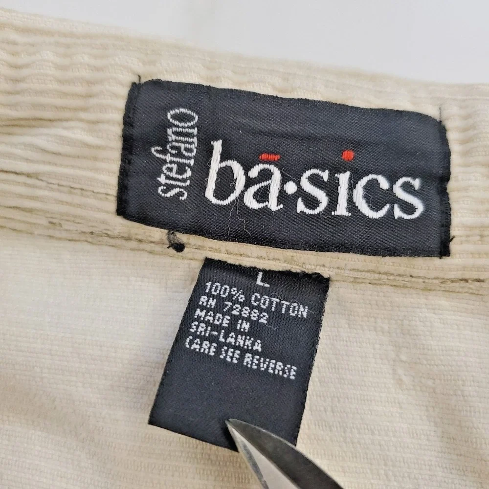 VTG Stefano Basics Black Men's Corduroy Shirt Shacket Large Beige Cream 2 Pocket